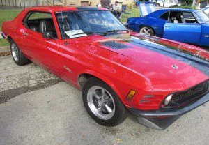 Ford Mustang's long sleek hood with ornamentation